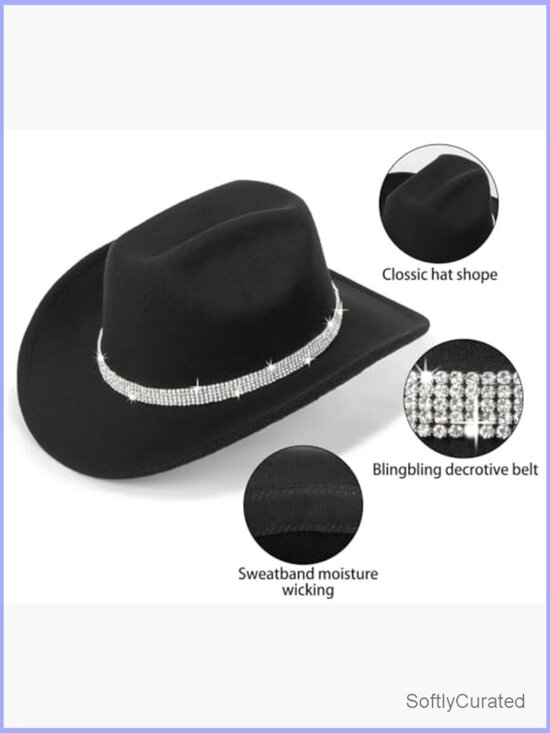 Vintage Roll Up Western Cowboy Hat with Rhinestone Band main image 4